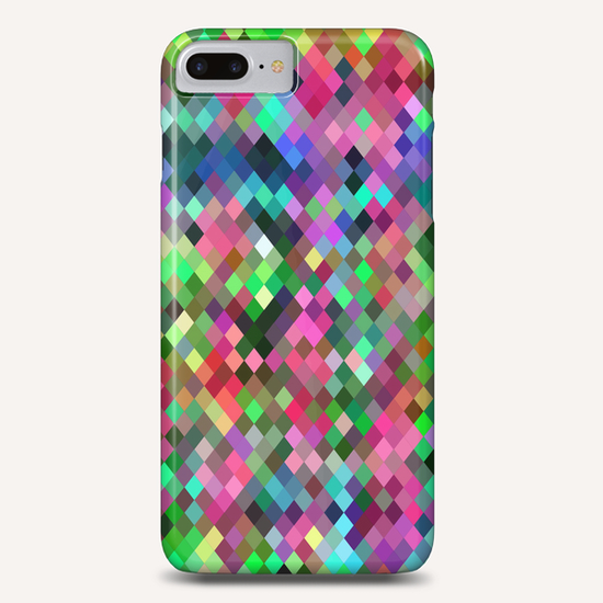 geometric square pixel pattern abstract in pink blue green Phone Case by Timmy333