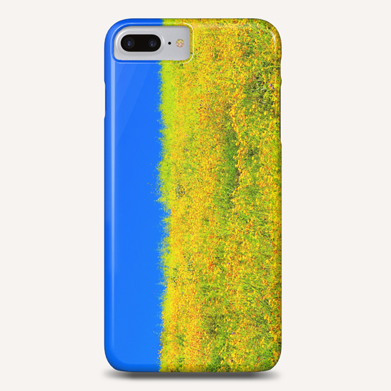 yellow poppy flower field with green leaf and clear blue sky Phone Case by Timmy333