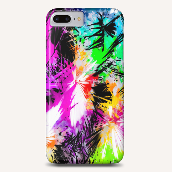 palm leaf with colorful painting abstract background in pink purple green blue yellow Phone Case by Timmy333