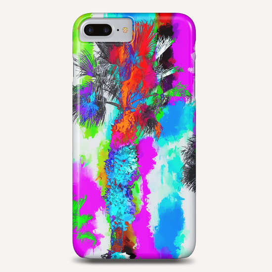 palm tree with colorful painting abstract background in blue pink green orange red Phone Case by Timmy333