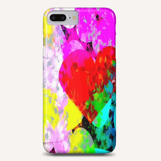 red heart shape pattern with colorful painting abstract in pink blue green yellow Phone Case by Timmy333