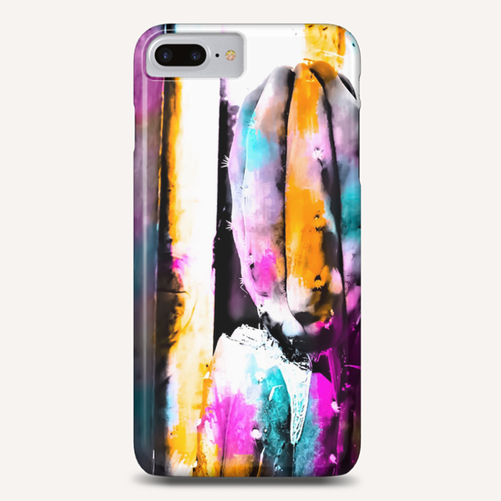 cactus with wooden background and colorful painting abstract in orange blue pink Phone Case by Timmy333