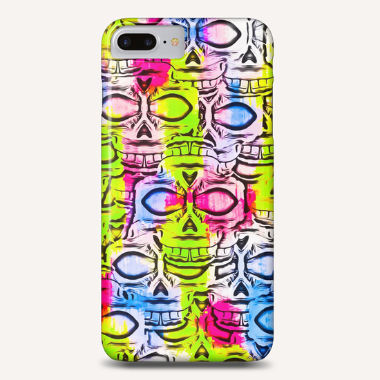 skull art portrait pattern with painting abstract in yellow blue pink Phone Case by Timmy333