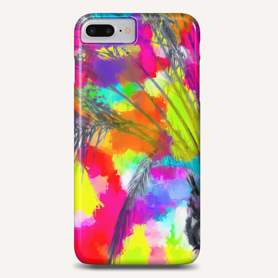 palm tree with splash painting abstract background in red pink yellow blue Phone Case by Timmy333