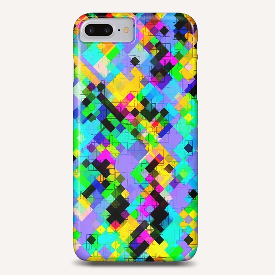 geometric square pixel pattern abstract in blue green yellow pink Phone Case by Timmy333