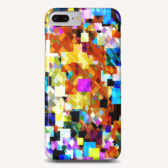 geometric square pixel pattern abstract in brown pink yellow blue Phone Case by Timmy333