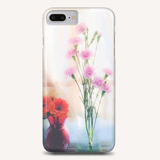 pink flower and orange flower in the vase with curtain background Phone Case by Timmy333