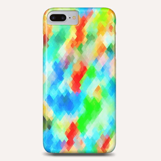 psychedelic geometric pixel abstract pattern in blue green red orange Phone Case by Timmy333