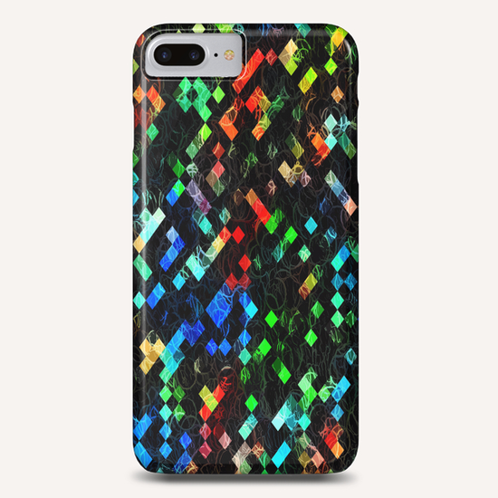 psychedelic geometric pixel abstract pattern in blue green red orange Phone Case by Timmy333