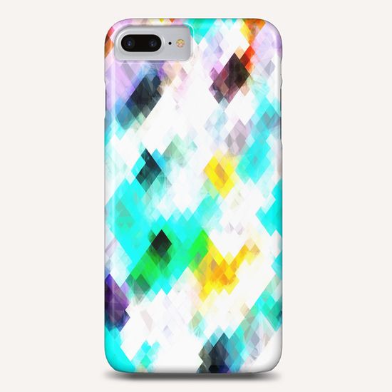 psychedelic geometric pixel abstract pattern in blue green yellow pink Phone Case by Timmy333