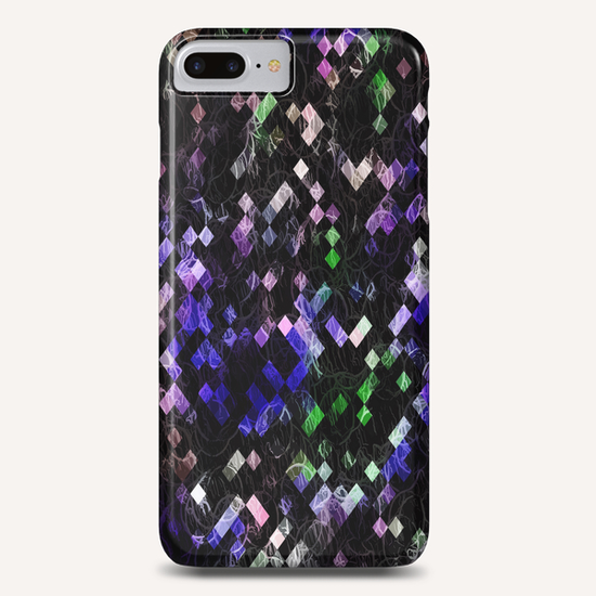 psychedelic geometric pixel abstract pattern in purple green black Phone Case by Timmy333