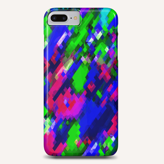 psychedelic geometric square pixel pattern abstract in blue green pink Phone Case by Timmy333