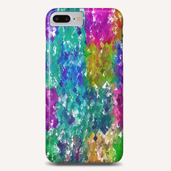 psychedelic geometric square pixel pattern abstract background in blue green yellow pink purple Phone Case by Timmy333