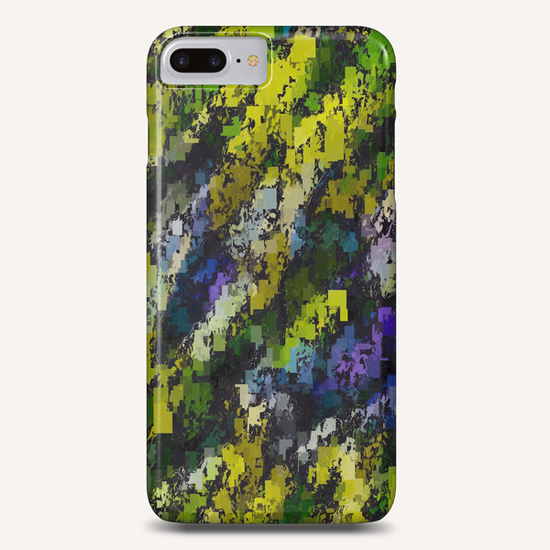 psychedelic geometric square pixel pattern abstract background in yellow blue black Phone Case by Timmy333