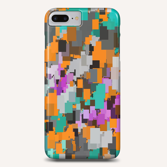 psychedelic geometric square pixel pattern abstract background in orange green pink Phone Case by Timmy333