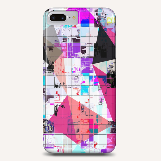 geometric triangle and square pattern abstract in pink purple blue Phone Case by Timmy333