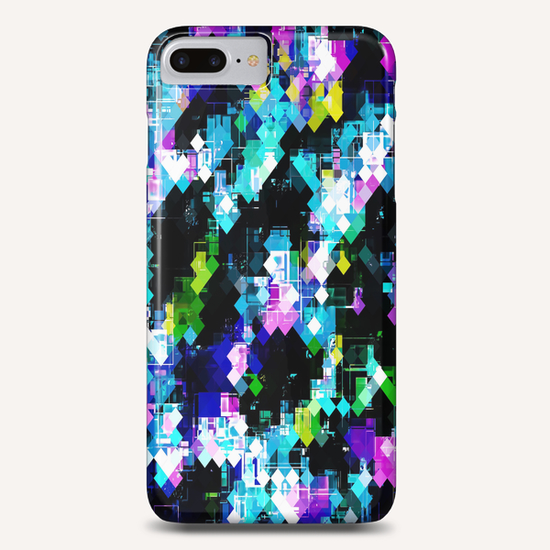 psychedelic geometric square pixel pattern abstract background in blue pink yellow Phone Case by Timmy333