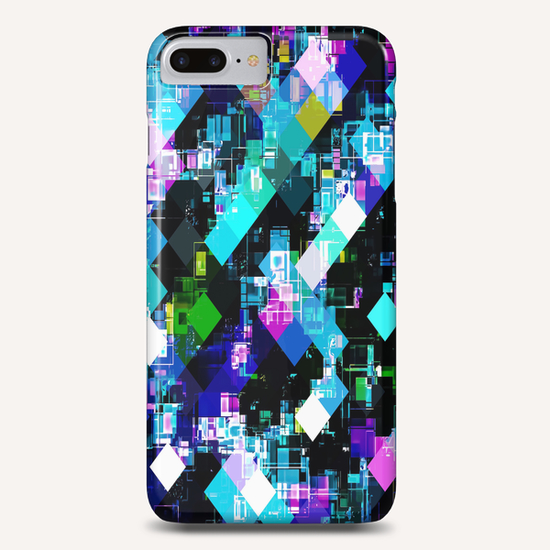 psychedelic geometric square pixel pattern abstract in blue yellow pink Phone Case by Timmy333