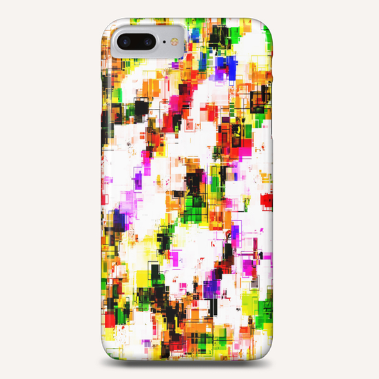 psychedelic geometric square pixel pattern abstract background in green red pink yellow Phone Case by Timmy333