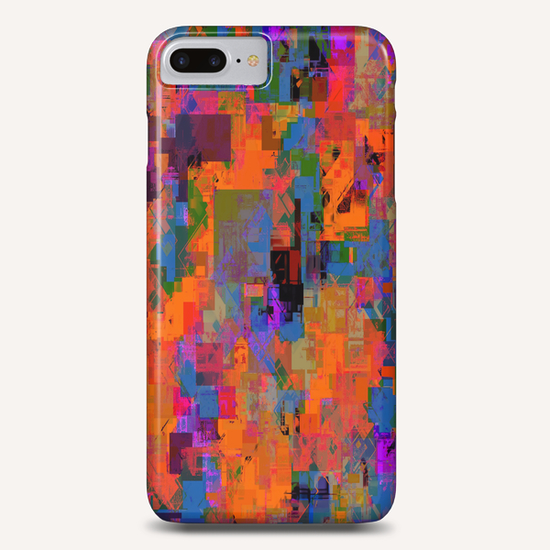 psychedelic geometric square pattern abstract background in orange blue red Phone Case by Timmy333