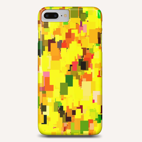 geometric square pattern pixel abstract background in yellow orange green red Phone Case by Timmy333