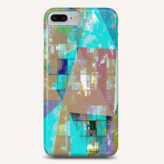 psychedelic geometric square and triangle pattern abstract background in blue green yellow Phone Case by Timmy333