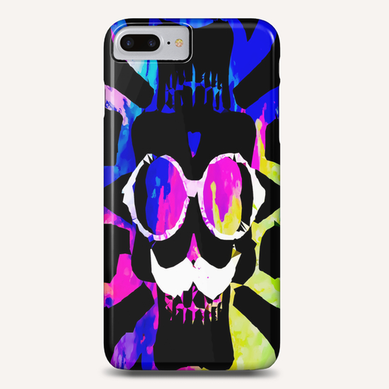 old vintage funny skull art portrait with painting abstract background in pink blue yellow green Phone Case by Timmy333