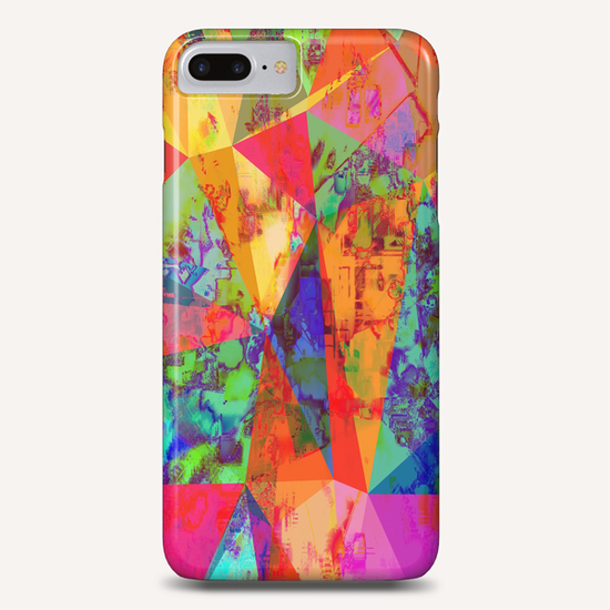 psychedelic geometric triangle polygon pattern abstract background in red orange blue green Phone Case by Timmy333