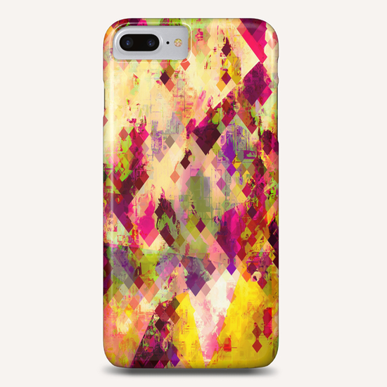 geometric square pixel pattern abstract in pink yellow purple Phone Case by Timmy333