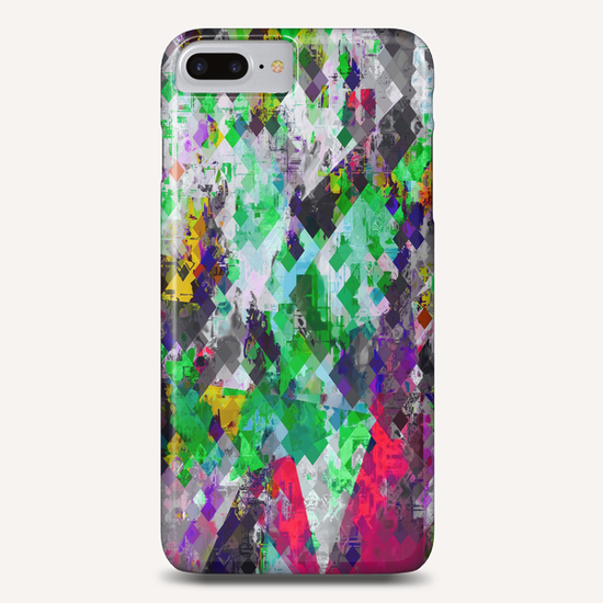 vintage psychedelic geometric square pixel pattern abstract in green red purple yellow Phone Case by Timmy333