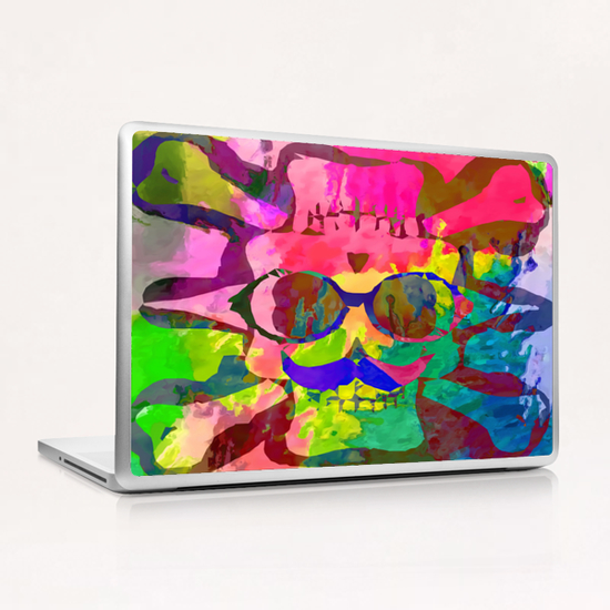 old vintage funny skull art portrait with painting abstract background in red pink yellow green blue Laptop & iPad Skin by Timmy333