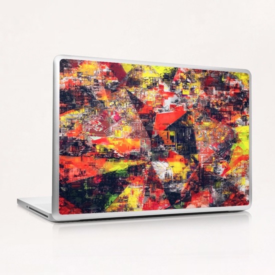 psychedelic geometric triangle polygon pattern abstract background in red orange yellow black Laptop & iPad Skin by Timmy333