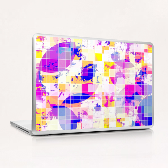 geometric square and circle pattern abstract in pink blue yellow Laptop & iPad Skin by Timmy333