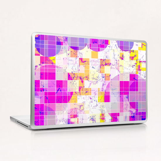 geometric square and circle pattern abstract in pink purple yellow Laptop & iPad Skin by Timmy333