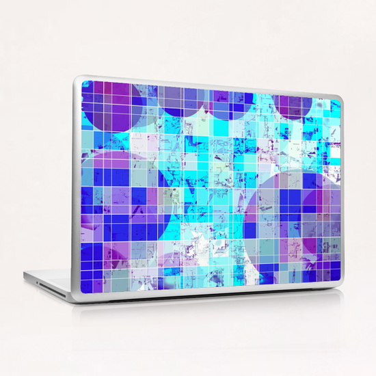 geometric square and circle pattern abstract in blue Laptop & iPad Skin by Timmy333