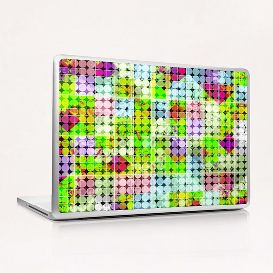 geometric square and circle pattern abstract in green pink Laptop & iPad Skin by Timmy333