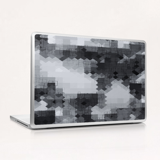 geometric square pixel pattern abstract background in black and white Laptop & iPad Skin by Timmy333