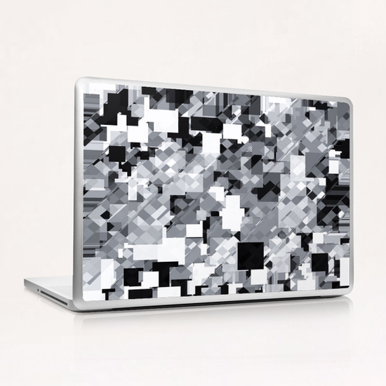 geometric square pixel pattern abstract in black and white Laptop & iPad Skin by Timmy333