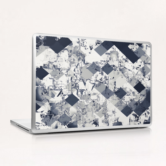 geometric square pixel pattern abstract in black and white Laptop & iPad Skin by Timmy333