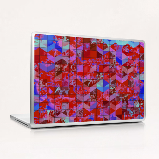 geometric square and triangle pattern abstract in red and blue Laptop & iPad Skin by Timmy333