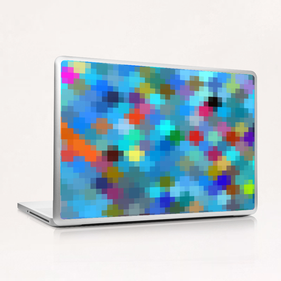 geometric square pixel pattern abstract in blue pink red Laptop & iPad Skin by Timmy333