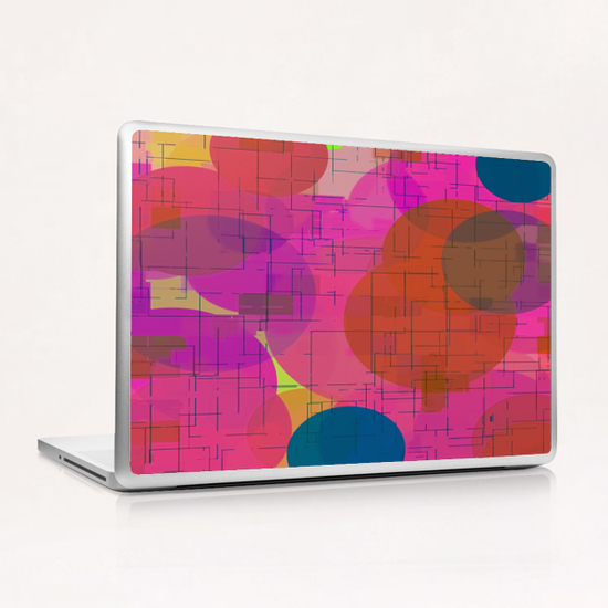 geometric square and circle pattern abstract in pink red blue Laptop & iPad Skin by Timmy333