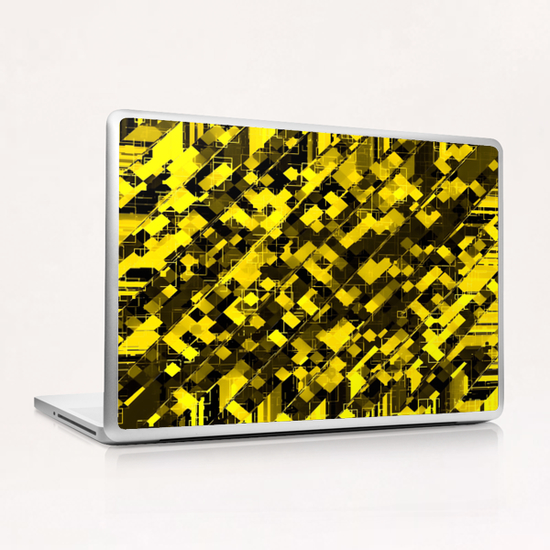 geometric square pixel pattern abstract background in yellow and black Laptop & iPad Skin by Timmy333