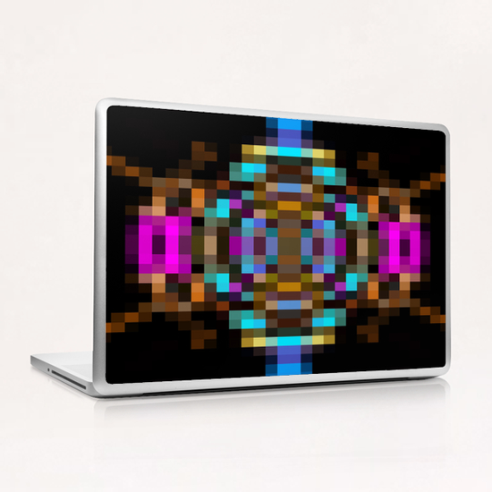 geometric square pixel abstract in blue orange pink with black background Laptop & iPad Skin by Timmy333