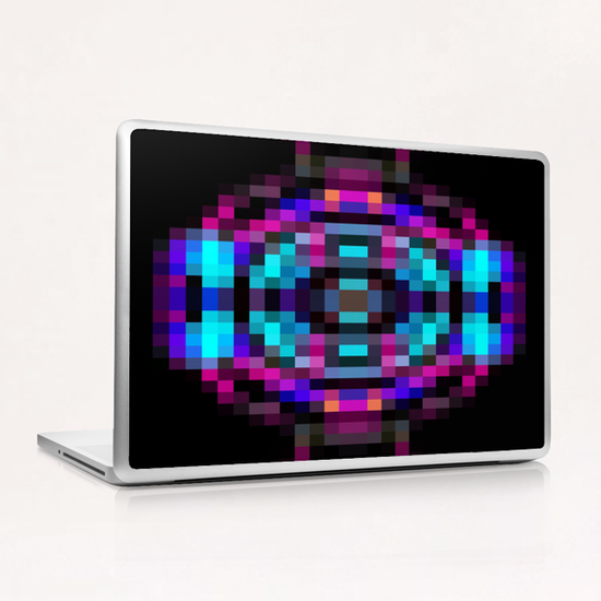 geometric square pixel abstract in orange blue pink with black background Laptop & iPad Skin by Timmy333