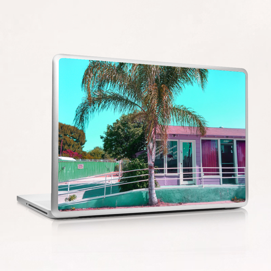 pink building in the city with palm tree and blue sky Laptop & iPad Skin by Timmy333