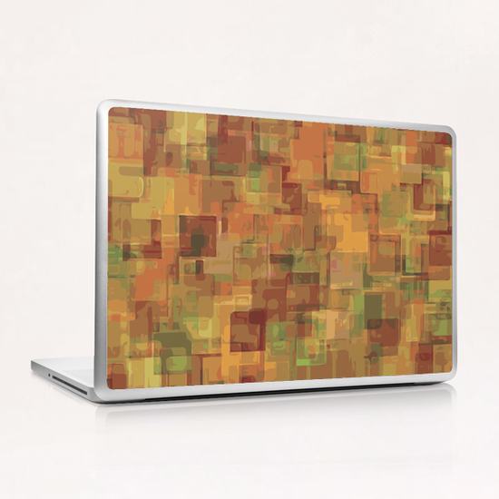 vintage psychedelic geometric square pattern abstract in brown and green Laptop & iPad Skin by Timmy333