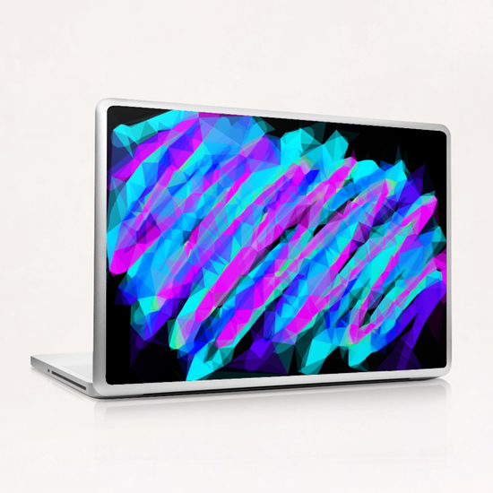 psychedelic geometric polygon abstract in pink blue with black background Laptop & iPad Skin by Timmy333