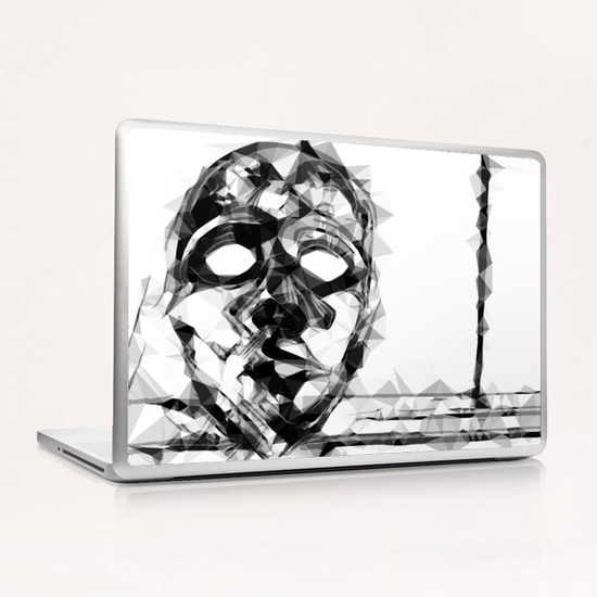 psychedelic geometric polygon pattern face portrait in black and white Laptop & iPad Skin by Timmy333