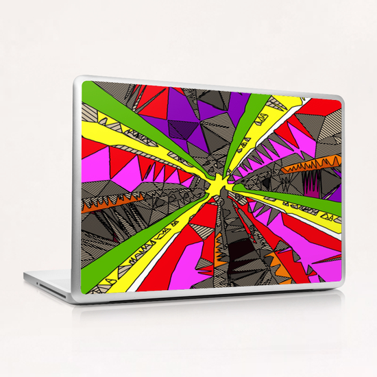 psychedelic geometric pattern drawing abstract background in red pink green yellow Laptop & iPad Skin by Timmy333